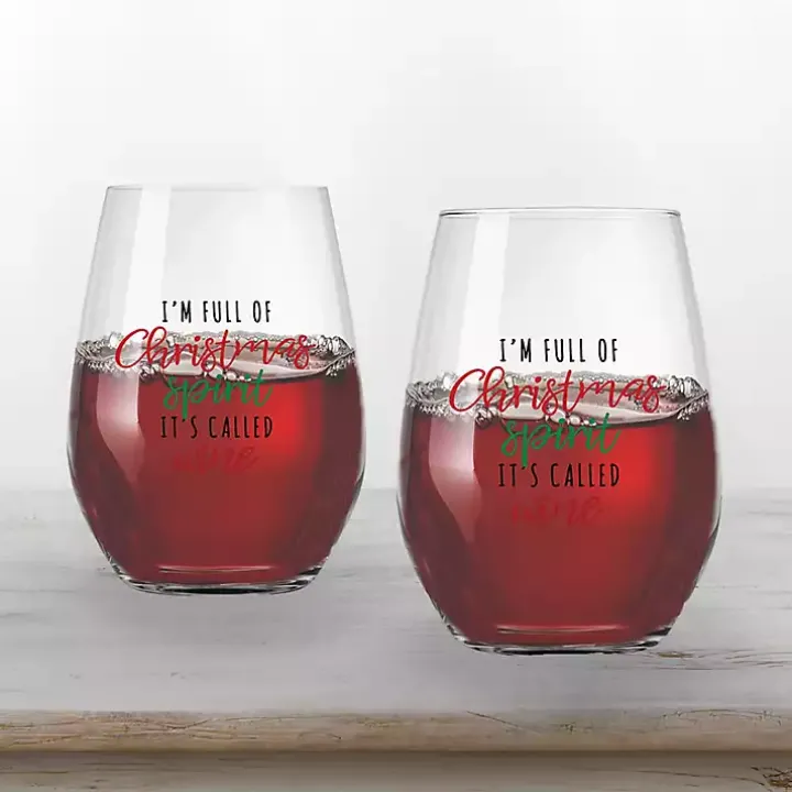 Full of Christmas Spirit Wine Glasses, Set of 2