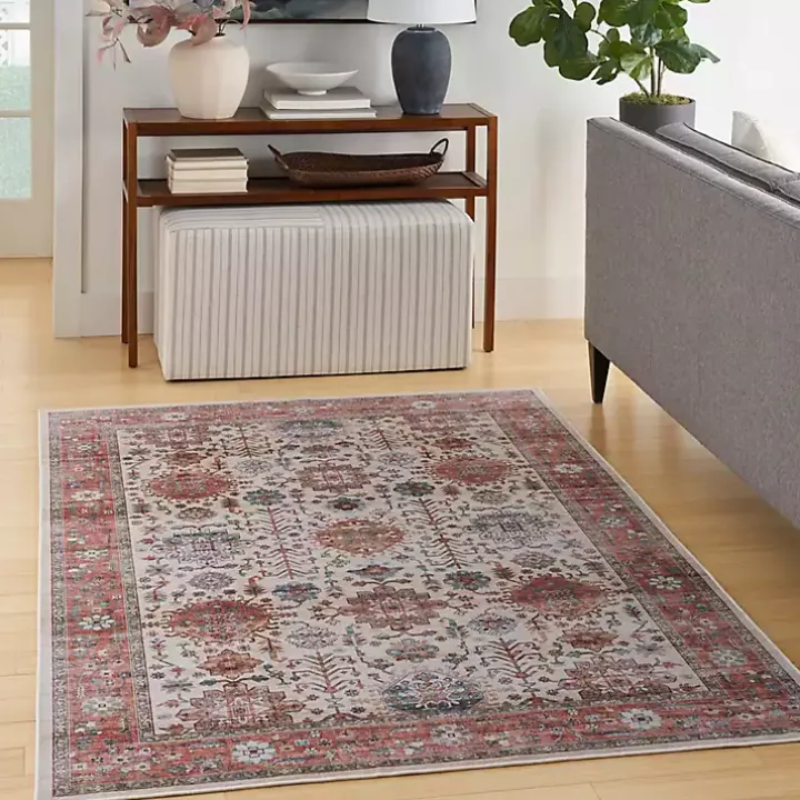 Fulton Red Floral Medallion Area Rug, 7x10