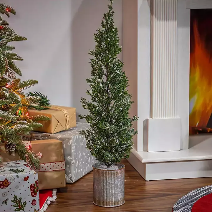 Galvanized Bucket Snowy Christmas Tree, 35 in.