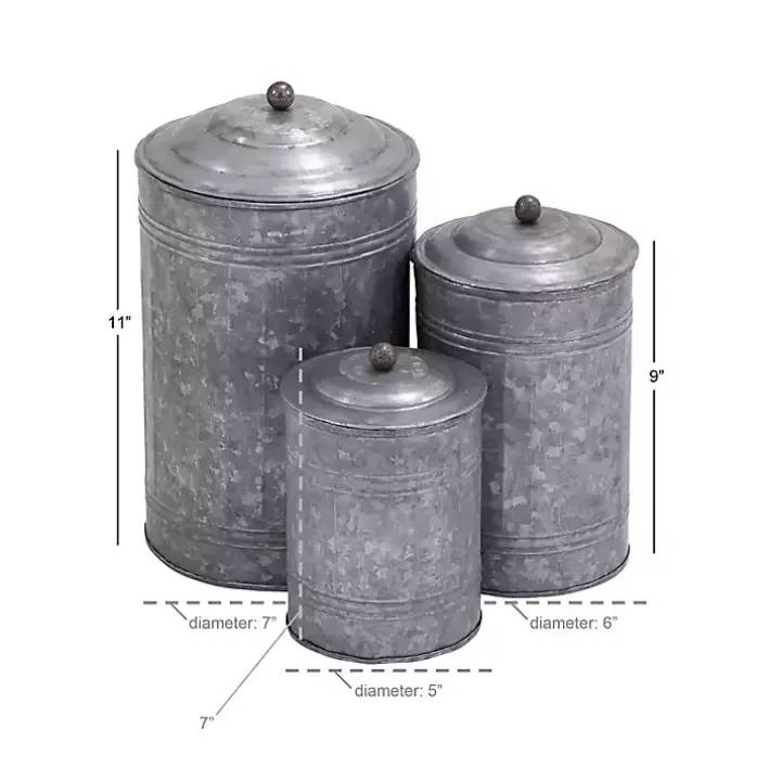 Galvanized Metal Lid 3-pc. Decorative Jar Set