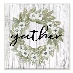 Gather In Floral Wood Plank Wall Plaque