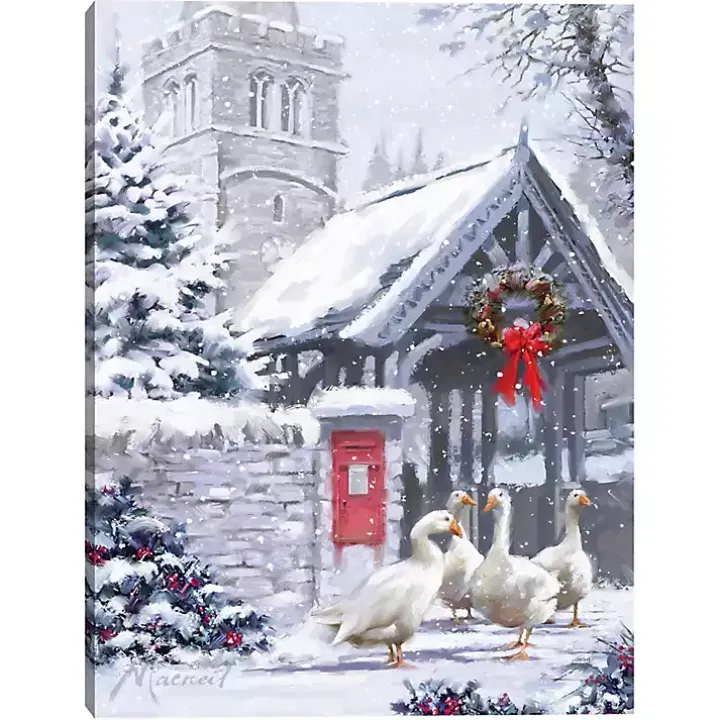 Geese Outside Church Christmas Wall Plaque