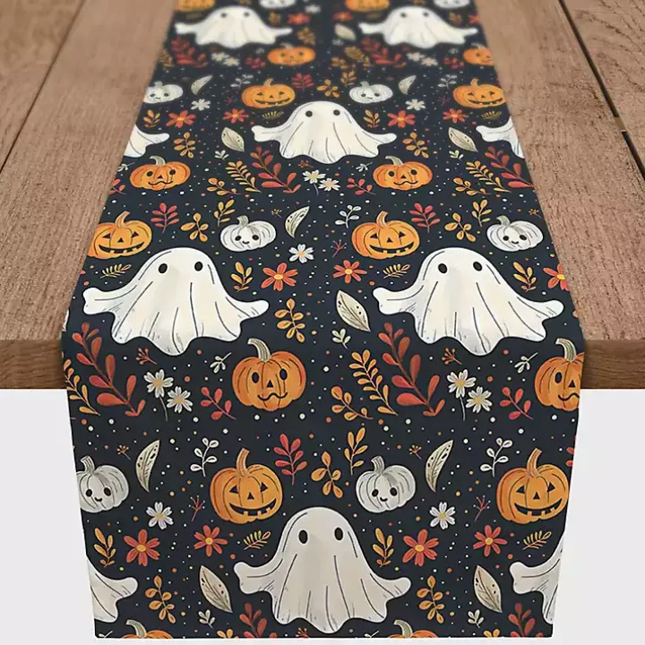 Ghosts and Pumpkins Halloween Table Runner, 90 in.