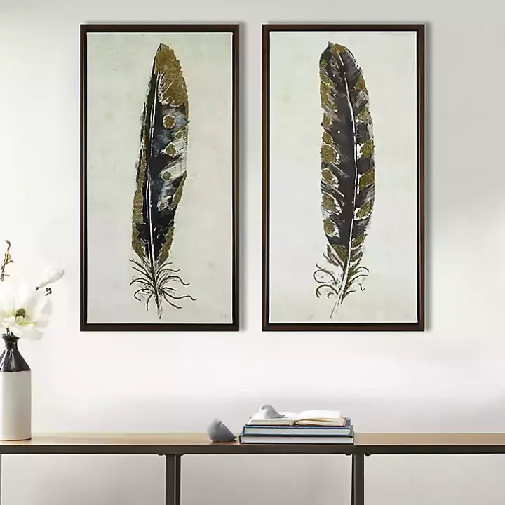 Gilded Feathers Canvas Art Prints, Set of 2