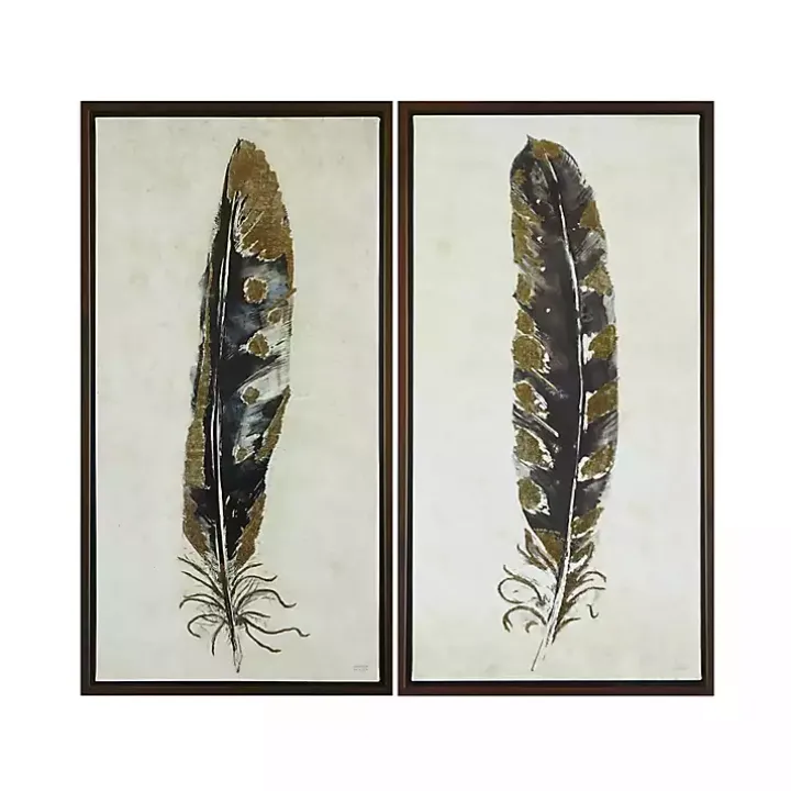 Gilded Feathers Canvas Art Prints, Set of 2