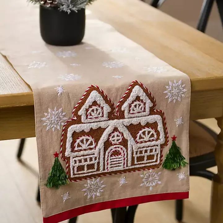 Gingerbread House Christmas Table Runner, 108 in.