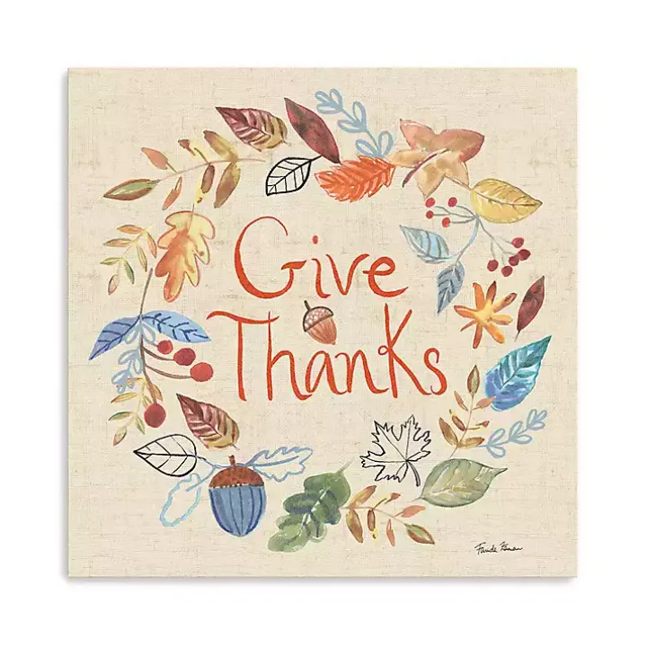 Give Thanks Fall Wreath Canvas Art Print