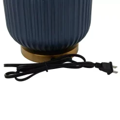 Glass Base Round Blue Velvet Shade Table Lamp