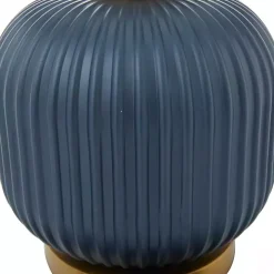 Glass Base Round Blue Velvet Shade Table Lamp