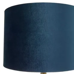 Glass Base Round Blue Velvet Shade Table Lamp