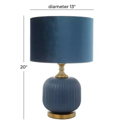 Glass Base Round Blue Velvet Shade Table Lamp