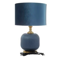 Glass Base Round Blue Velvet Shade Table Lamp