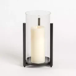 Glass Hurricane with Black Metal Stand, 15 in.