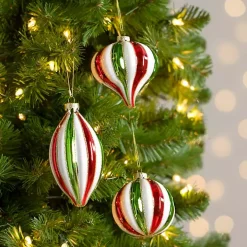 Glitter Striped Christmas Ornaments, Set of 3