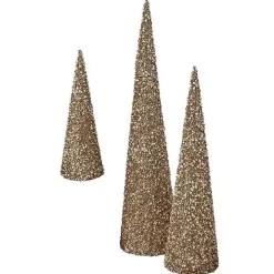 Glittered Pearl Cone Tabletop Trees, Set of 3