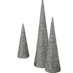 Glittered Silver Cone Tabletop Trees, Set of 3