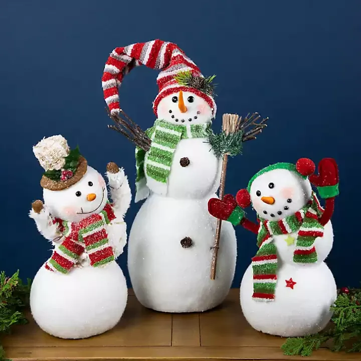 Glittered Snowman with Broom Figurine