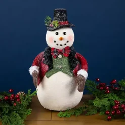 Glittered Snowman with Vest Figurine