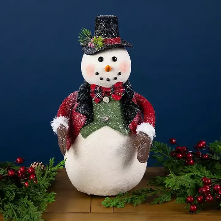 Glittered Snowman with Vest Figurine