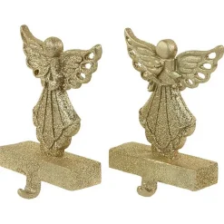 Glittery Gold Angel Stocking Holders, Set of 2