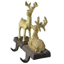 Glittery Gold Reindeer Stocking Holders, Set of 2