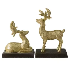 Glittery Gold Reindeer Stocking Holders, Set of 2