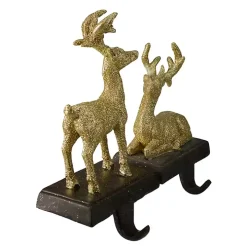Glittery Gold Reindeer Stocking Holders, Set of 2