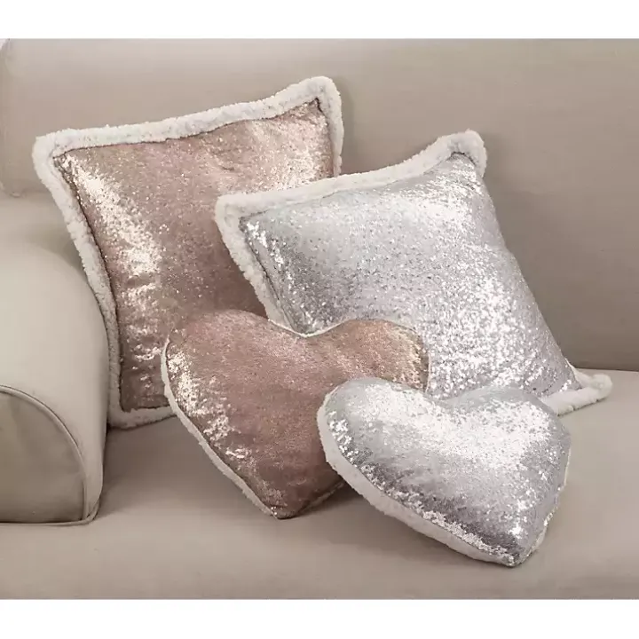 Glittery Gold Sherpa Sequins Throw Pillow
