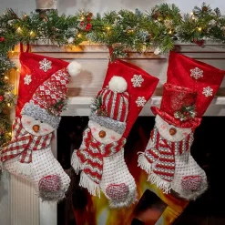 Glittery Red Snowman Stockings, Set of 3