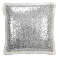 Glittery Silver Sherpa Sequins Throw Pillow