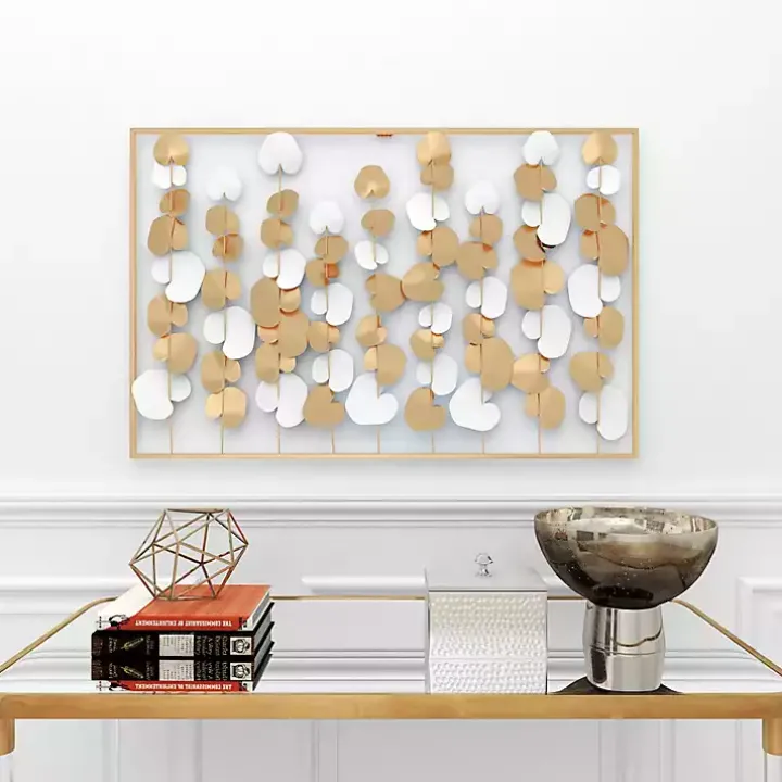 Glossy Gold Leaves Framed Wall Plaque