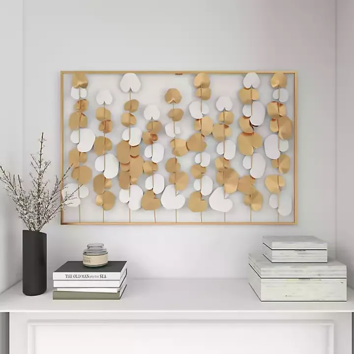 Glossy Gold Leaves Framed Wall Plaque