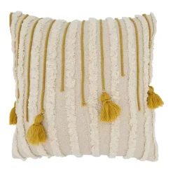 Gold & Cream Tufted Tassels Throw Pillow