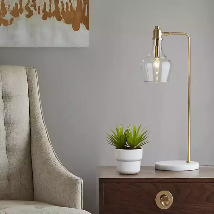 Gold and Marble Table Lamp with Glass Bell Shade