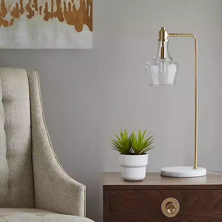 Gold and Marble Table Lamp with Glass Bell Shade