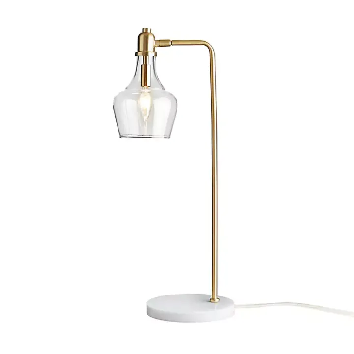 Gold and Marble Table Lamp with Glass Bell Shade