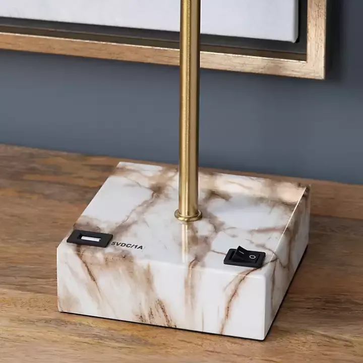 Gold and Marble USB Charging Table Lamp