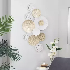 Gold and White Round Layered Plates Wall Sculpture