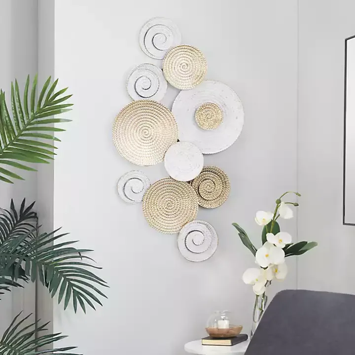 Gold and White Round Layered Plates Wall Sculpture