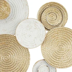 Gold and White Round Layered Plates Wall Sculpture