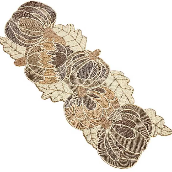 Gold Beaded Pumpkin Harvest Table Runner