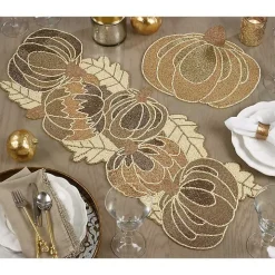 Gold Beaded Pumpkin Harvest Table Runner