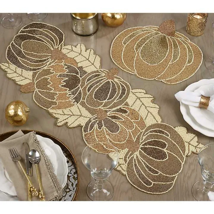 Gold Beaded Pumpkin Harvest Table Runner
