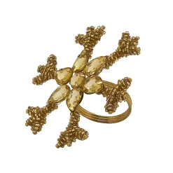 Gold Beaded Snowflake Napkin Rings, Set of 4