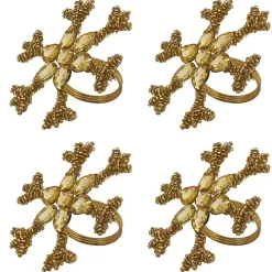 Gold Beaded Snowflake Napkin Rings, Set of 4
