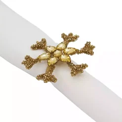 Gold Beaded Snowflake Napkin Rings, Set of 4