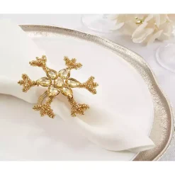 Gold Beaded Snowflake Napkin Rings, Set of 4