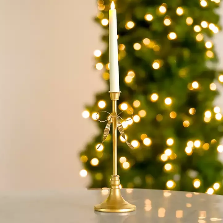 Gold Bow Taper Candle Holder, 12 in.