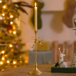 Gold Bow Taper Candle Holder, 14 in.