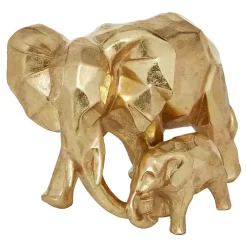 Gold Carved Elephant Family Statue